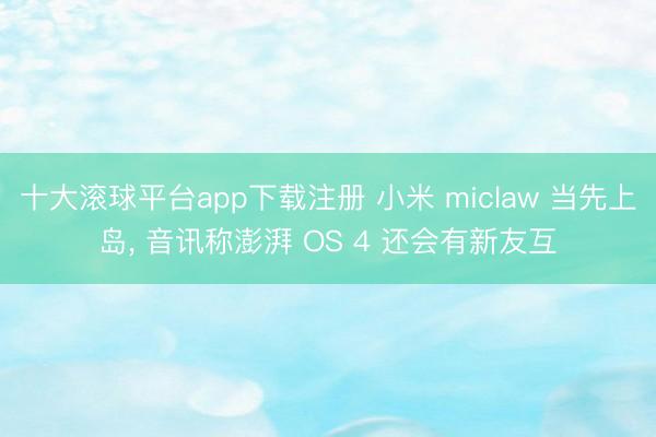十大滚球平台app下载注册 小米 miclaw 当先上岛, 音讯称澎湃 OS 4 还会有新友互