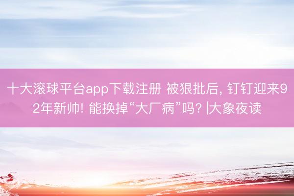 十大滚球平台app下载注册 被狠批后, 钉钉迎来92年新帅! 能换掉“大厂病”吗? |大象夜读