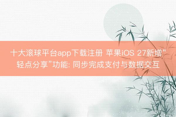 十大滚球平台app下载注册 苹果iOS 27新增“轻点分享”功能: 同步完成支付与数据交互