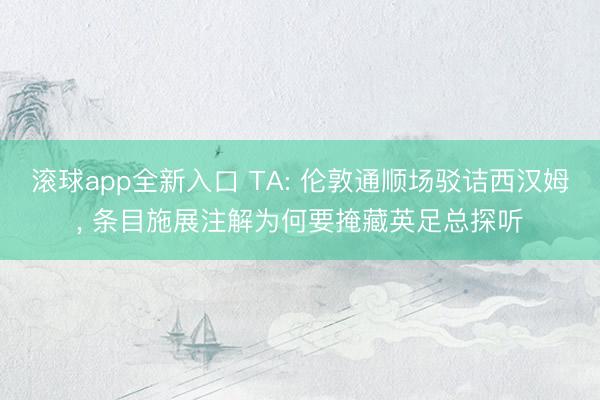 滚球app全新入口 TA: 伦敦通顺场驳诘西汉姆， 条目施展注解为何要掩藏英足总探听