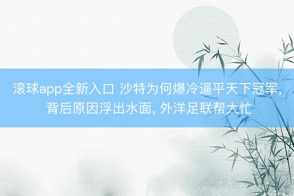 滚球app全新入口 沙特为何爆冷逼平天下冠军， 背后原因浮出水面， 外洋足联帮大忙