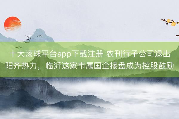 十大滚球平台app下载注册 农刊行子公司退出阳齐热力,临沂这家市属国企接盘成为控股鼓励